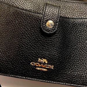 Coach black leather crossbody 8”x5 “